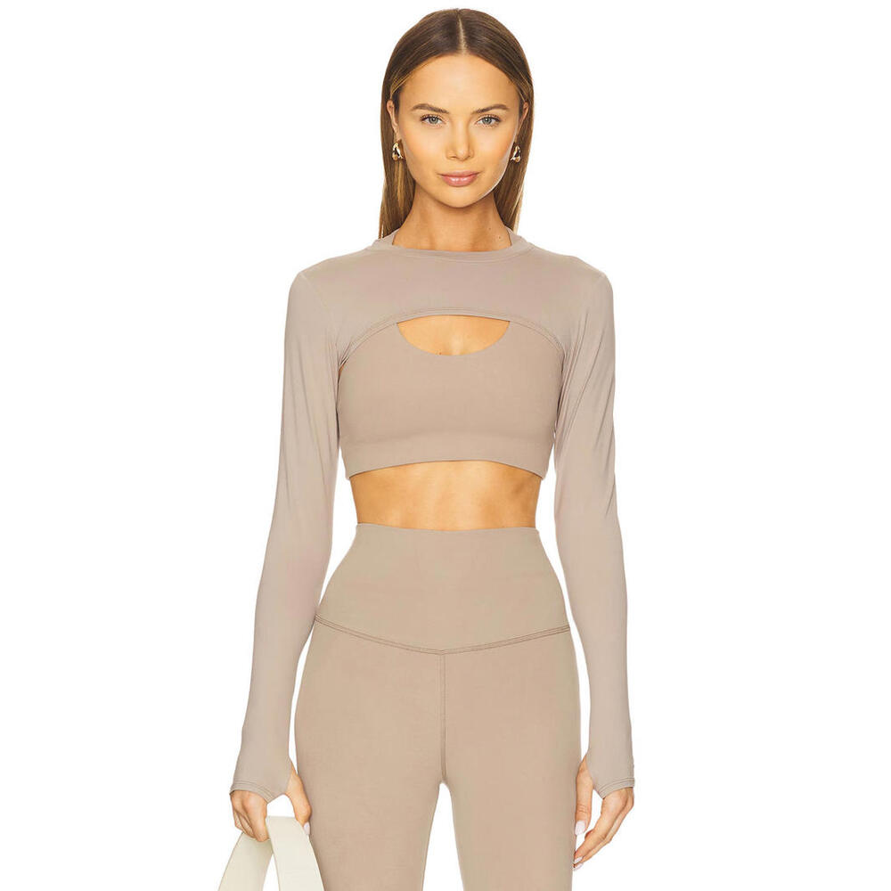 Splits 59  Airweight Cropped Shrug Top Long Sleeve latte size S NWT $88msrp